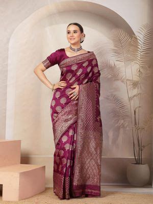 Buy Stylum Women'S Wine Ethnic Motifs Banarsi Woven Zari Silk Saree ...