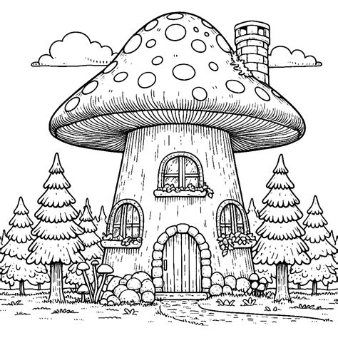 Mushroom House Colouring Picture