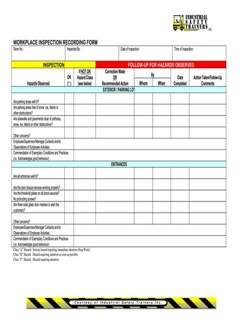 Industrial Safety Trainers Workplace Inspection Recording Form - Fill ...