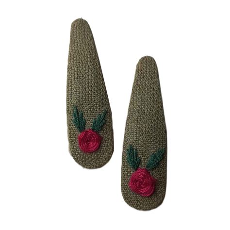 Snap Hair Clip Set with Hand-Embroidered Flower Design - ShopiPersia