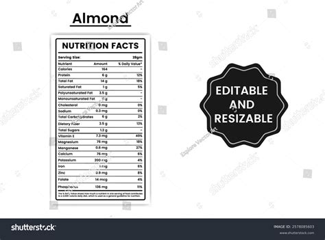 Nutritional Value Almondnutrition Facts Almondalmond Nutrient Stock ...