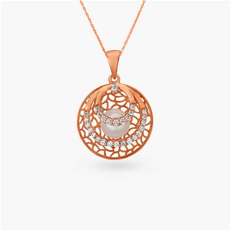 Radial Mesh Pearl and Diamond Pendant