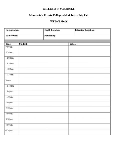 Interview Schedule Template PDF 的图像结果