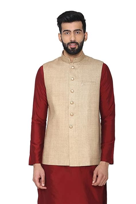 Buy Manyavar Men's Banded Collar Nehru Jacket (JAC110) at Amazon.in