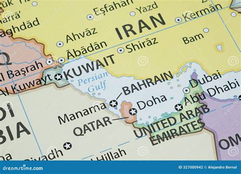 Close Up To a Persian Gulf Sea Region in Middle East Political Map with Country Frontiers Stock ...