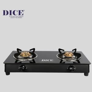 Dice 2 Burner Black Powder Coating Glass Top Gas Stove Glass Manual Gas ...