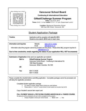 Fillable Online Student Profile Package - Vancouver School Board Fax ...