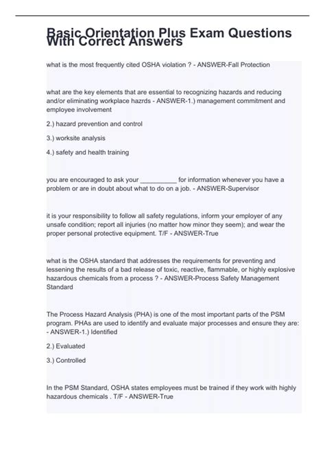 Image result for Basic Orientation Plus Test Questions