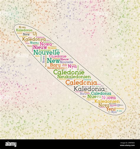 New Caledonia shape with country names word cloud in multiple languages ...