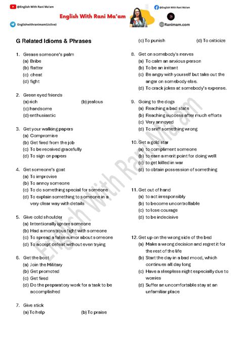 G Related Idioms and Phrases: Understanding Common Expressions - Studocu