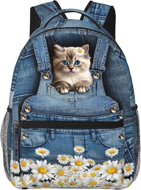 Amazon.com | Cute Cats Backpack Cat Denim Backpack Backpack Animals ...