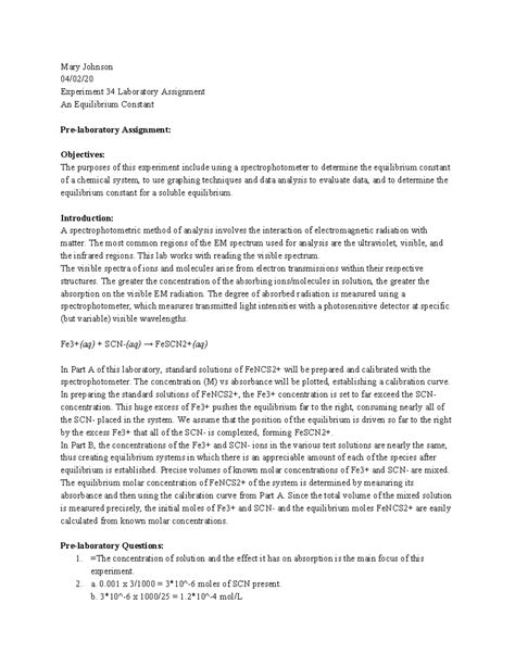 Experiment 34 laboratory assignment - Mary Johnson 04/02/ Experiment 34 ...