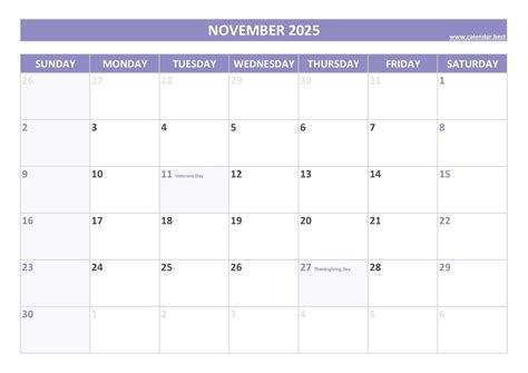November 2025 calendar -Calendar.best