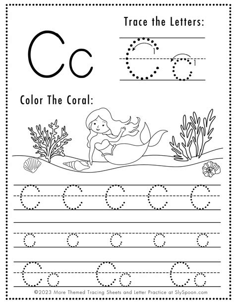 Free Letter C Tracing Worksheets (Printable) Mermaid Themed - Sly ...