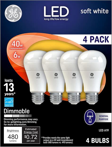 Amazon.com: GE LED Light Bulbs, 40 Watt, Soft White, A19 (4 Pack ...