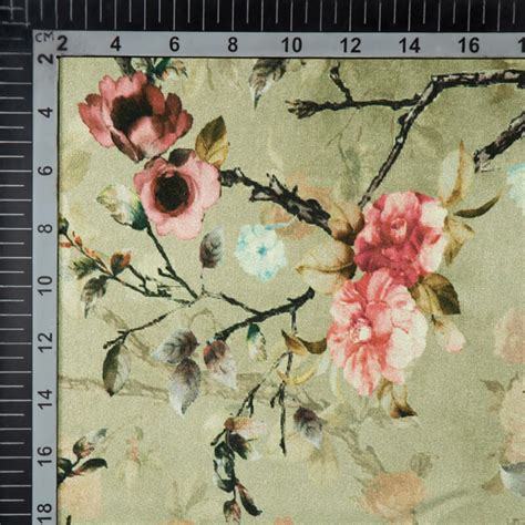 Moss Green Floral Digital Print Japan Satin Fabric – Fabcurate