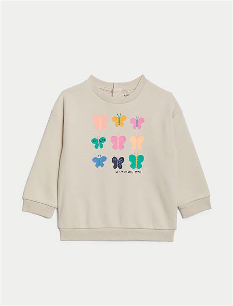 Buy Cotton Rich Butterfly Print Sweatshirt (0-3 Yrs) at Marks & Spencer