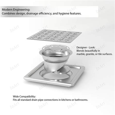 InArt Matrix Square Floor Drain – 5x5" 304 Stainless Steel Drain Jali ...
