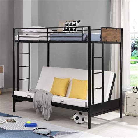 VICOODA Twin Over Full Metal Bunk Bed with Futon, India | Ubuy