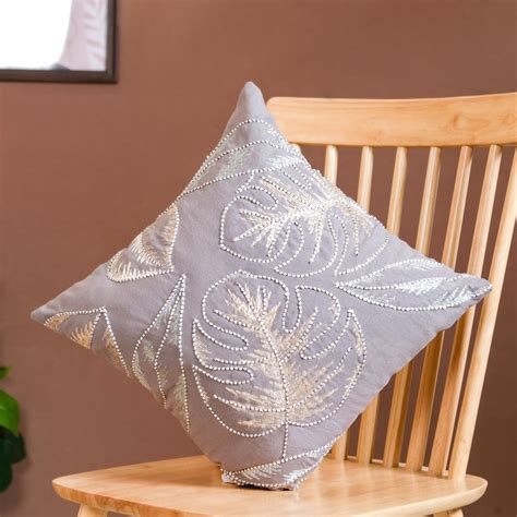 Tropical Leaves Embroidered Cushion Cover 15x15 Inch Online - Premium ...