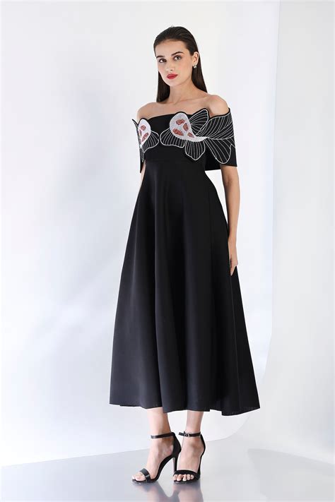 Gaia + Koia Fish Wrap Fit and Flare Midi Dress with Embroidered Wrap ...