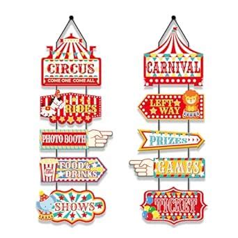 PGSWEER Circus Carnival Directional Signs Circus Tent Porch Sign Banner ...