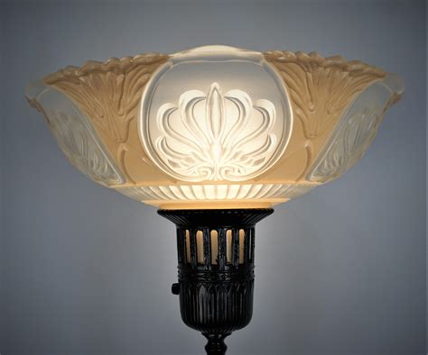 American 1930's Torchiere Floor Lamp with Original Glass Shade at ...