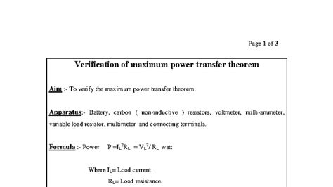 Verification of Maximum Power Transfer Theorem - Lab Report - Studocu