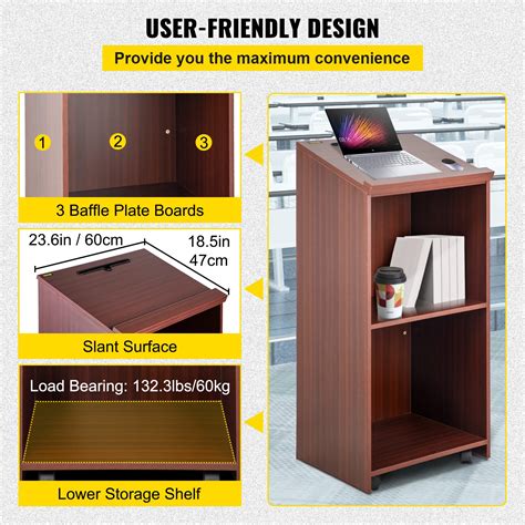 VEVOR Wood Podium, 23.6" x 47.2", Lecterns and Podiums w/ 4 Rolling ...
