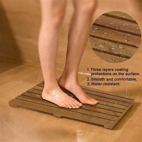 Anti-Slip Shower Floor Bath Mat Teakwood Doormat for Bathtub Spa Relax ...