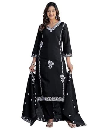 Buy SIRIL Women's Cotton Blend Kurta Set | Embroidery Straight Kurta ...