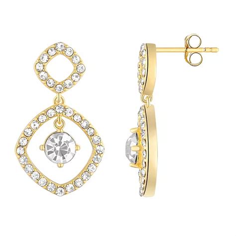 Chrystina Crystal Gold Tone Kite Post Dangle Earrings