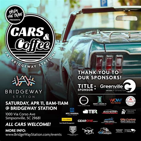 Cars & Coffee at BridgeWay Station, 1000 Via Corso Ave, Simpsonville SC ...