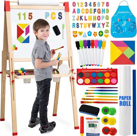 Amazon.com: Amtreen Wooden Art Easel for Kids, Chalkboard & Whiteboard ...