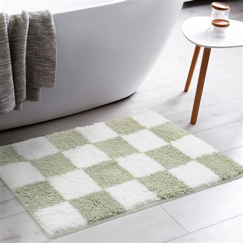 Amazon.com: Tititex Luxury Sage Green White Checkered Grid Bathroom Rug ...