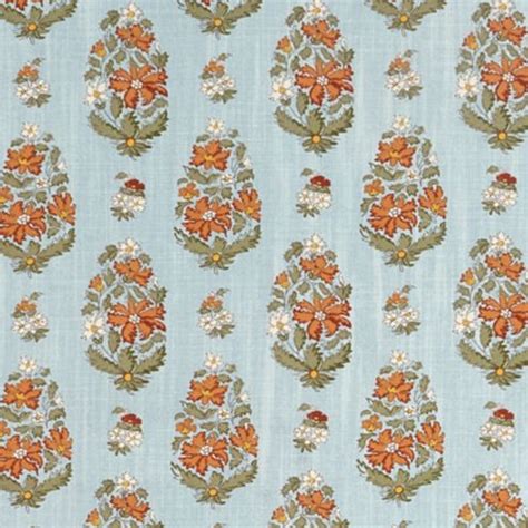 Beatrice Apricot Cotton Fabric with Floral Indian Block Print & Sky ...