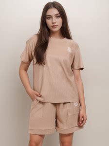 Lugo Women Printed Brown Top & Shorts Set Price in India - Buy Lugo ...