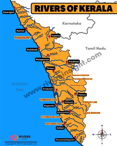 List of 44 Major Rivers in Kerala with Map & Lakes - Rivers Insight