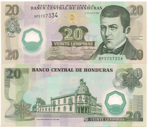 Honduras 20 lempira polymer Unc currency note - KB Coins & Currencies