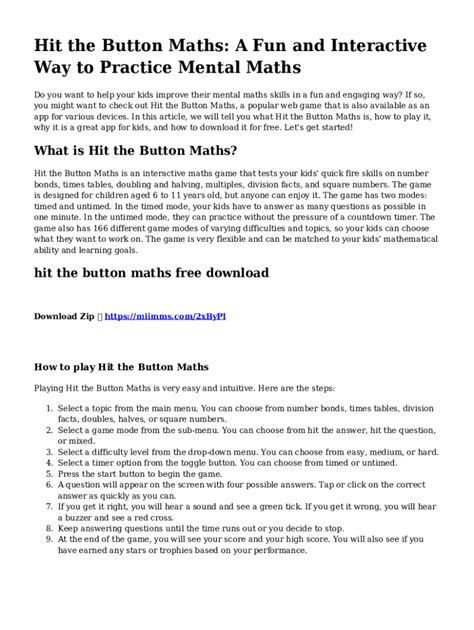 Image result for Hit the Button Math Tips