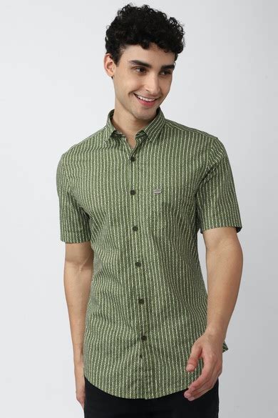 Buy Men Green Super Slim Fit Stripe Half Sleeves Casual Shirt Online ...