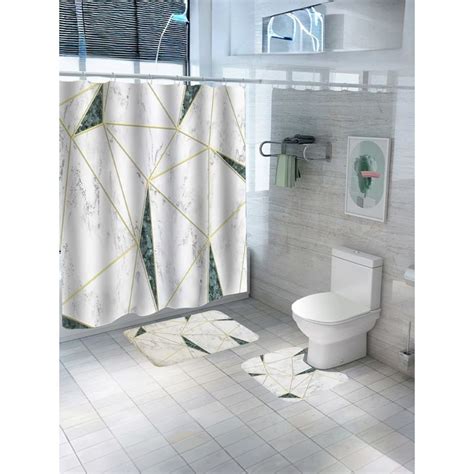 Buy UMAI Curtain Set & Bathmat White and Green (Set of 3) Online