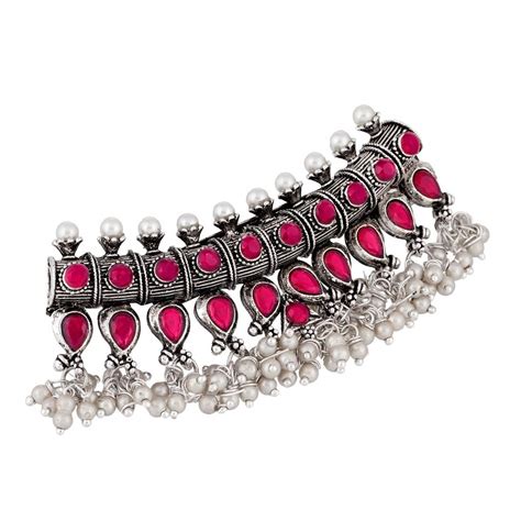 Buy Apara Silver Plated Oxidised Hair Clip Buckle With Pearl Jewellery ...