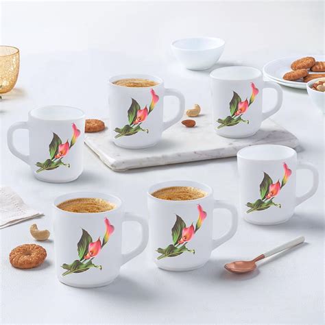 Larah by BOROSIL Stargazer Opalware Mug, Set of 6 Tea/Coffee Mugs, 240 ...