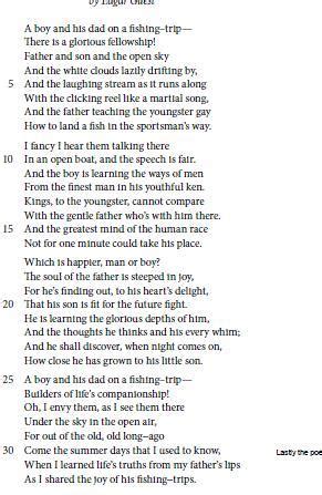 The central idea of this poem is that a man and his son happily bond ...