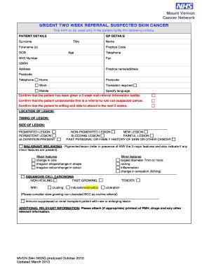 Urgent Two Week Referral Suspected Skin Cancer Form - Blank Fillable ...