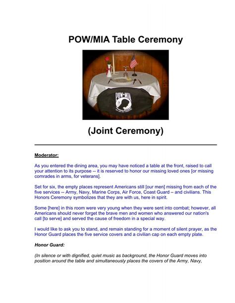 POW/MIA Table Ceremony - Korea Cold War Families of the Missing