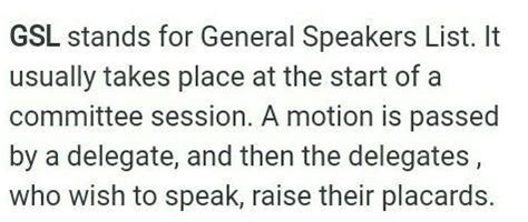 any one knows what is GSL in MUN - Brainly.in