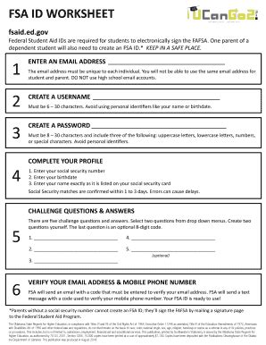FSA ID Worksheet - Blank Fillable Template | Fill Out, Print & Download ...