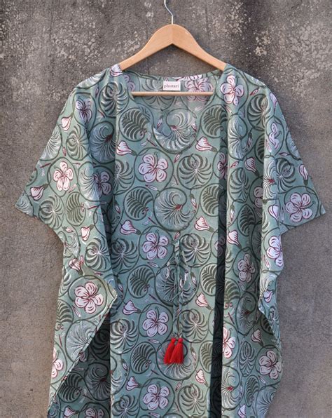 Dhoosar Bagh Hand Block Printed Cotton Kaftan - Full Length – Phutari
